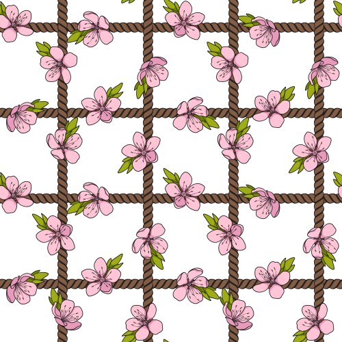 Seamless pattern net of cord and spring flowers vector image