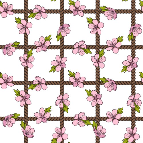 Seamless pattern net of cord and spring flowers vector image