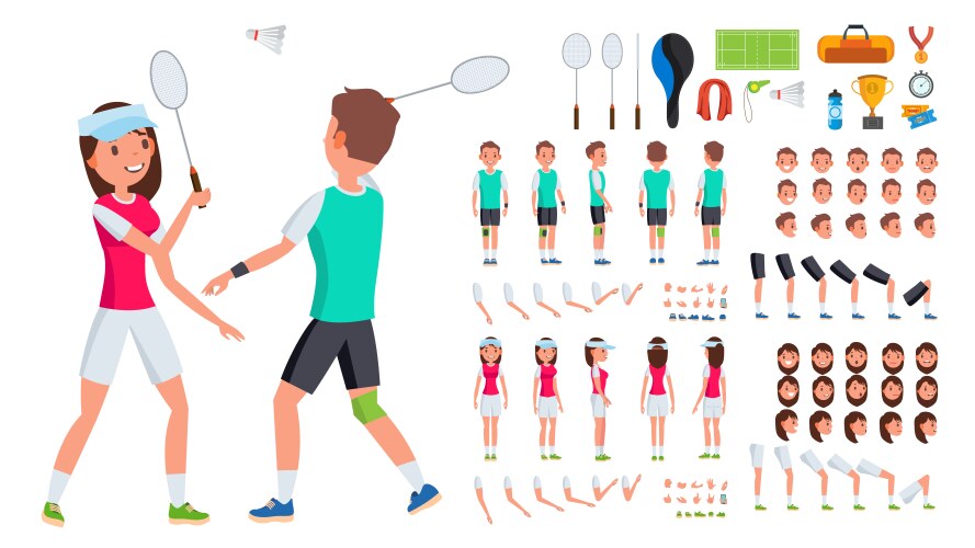 Badminton player male female animated vector image