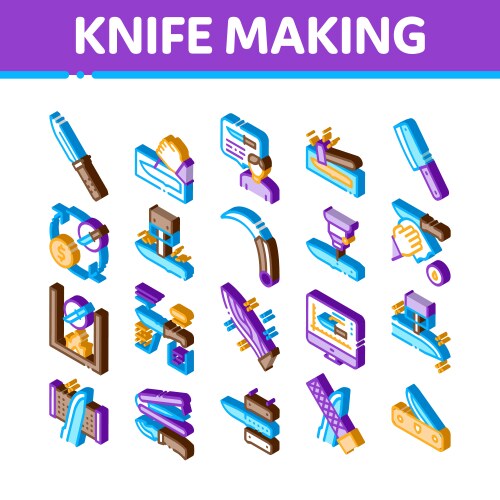 knife making utensil isometric icons set vector image