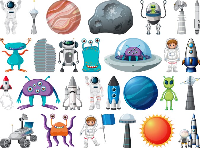 Set space objects and elements isolated vector image