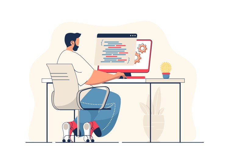 Software Developer Working on Code vector image