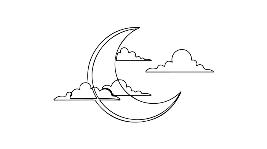 Crescent Moon Sketch with Clouds Vector Image