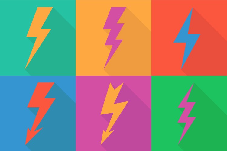 Lightning icon flat design long shadows Royalty Free Vector