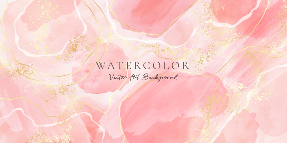 rose pink liquid watercolor background with golden vector