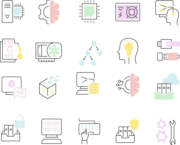 Set line icons computer science vector image