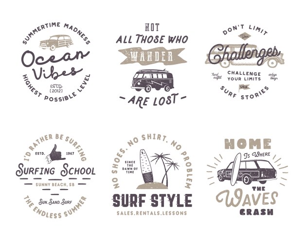 Vintage Surf Emblems & Graphics Vector Image
