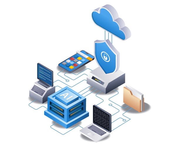Computer cloud server security application vector image