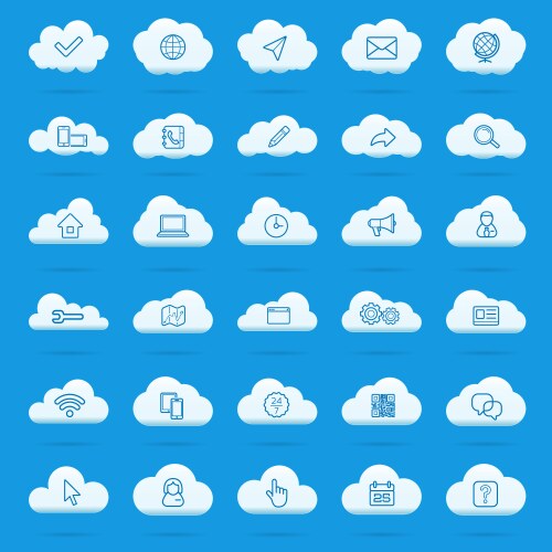 Cloud computing linear icons set download upload vector image