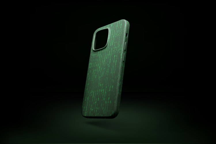 Mobile phone plastic case with binary code print vector image