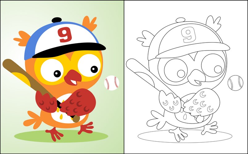 Funny owl cartoon playing baseball Vector Image