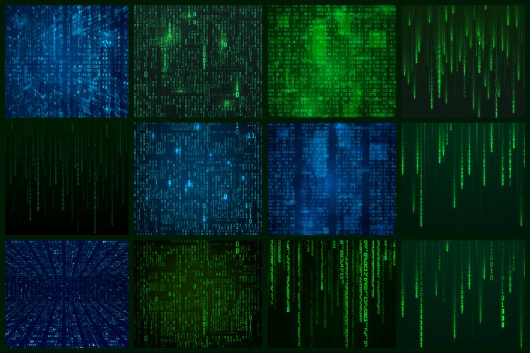 Set of data stream in matrix style abstract vector image