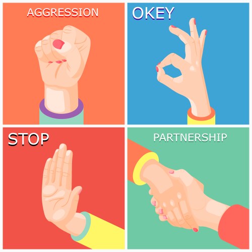 Hands gestures 2x2 design concept vector image