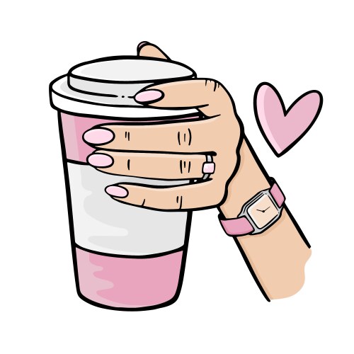 Cute Girl with Pink Coffee Cup Vector Image