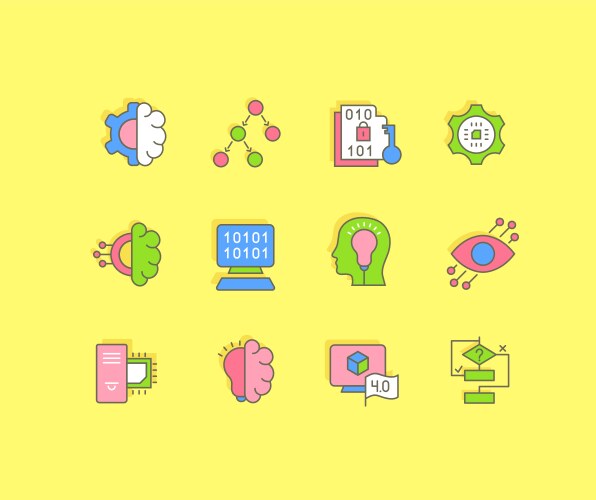 set simple line icons computer science vector image