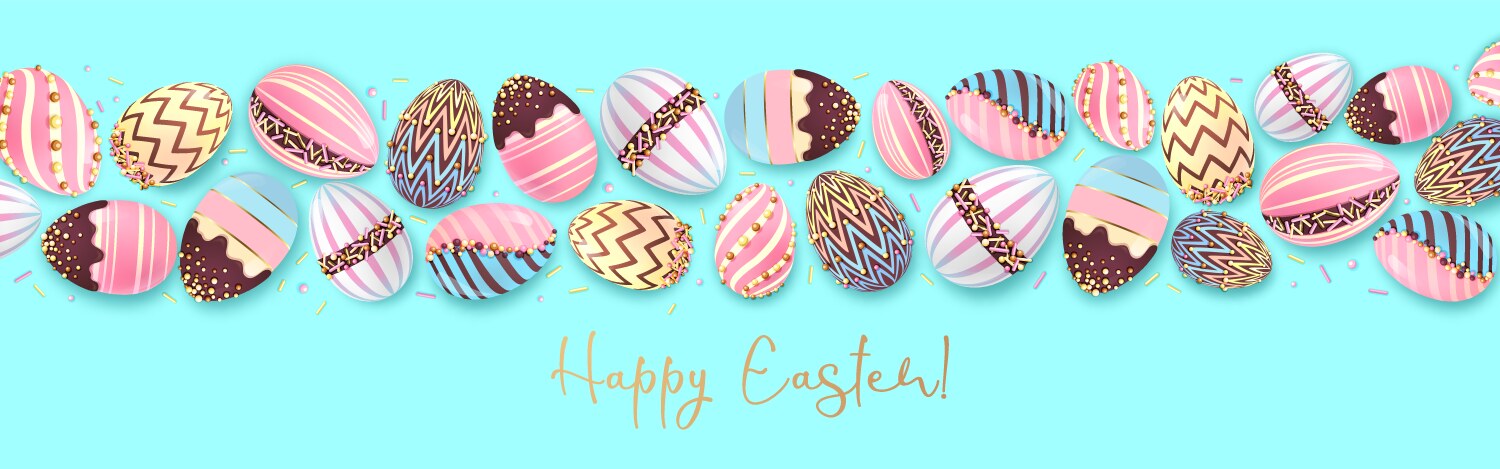 Easter background with text and 3d ornate eggs Vector Image