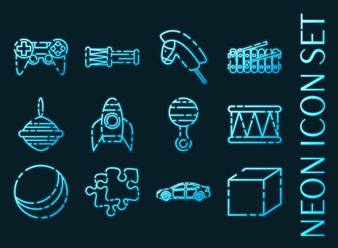 toys set icons blue glowing neon style vector image