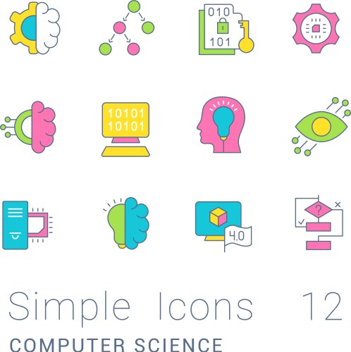 set simple line icons computer science vector