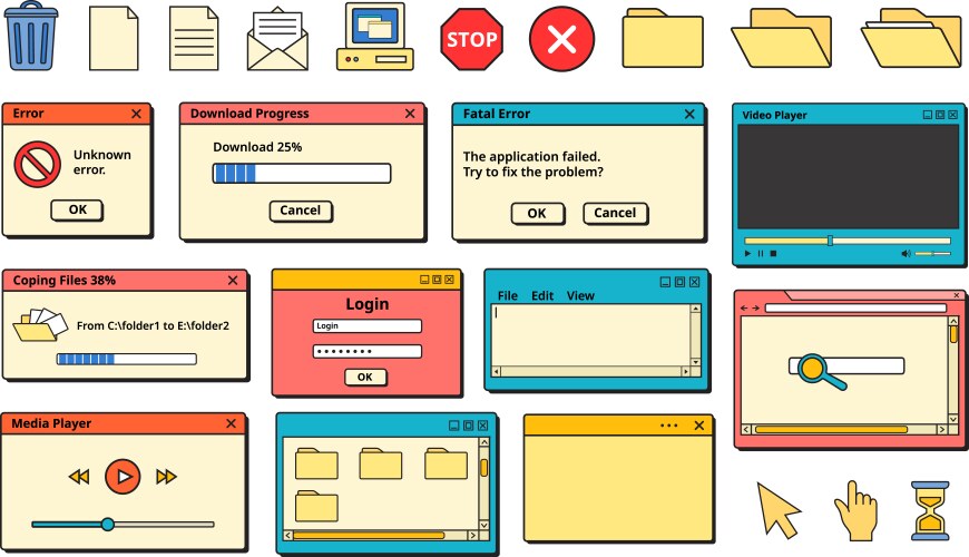 Retro Error Messages - 90s UI vector image