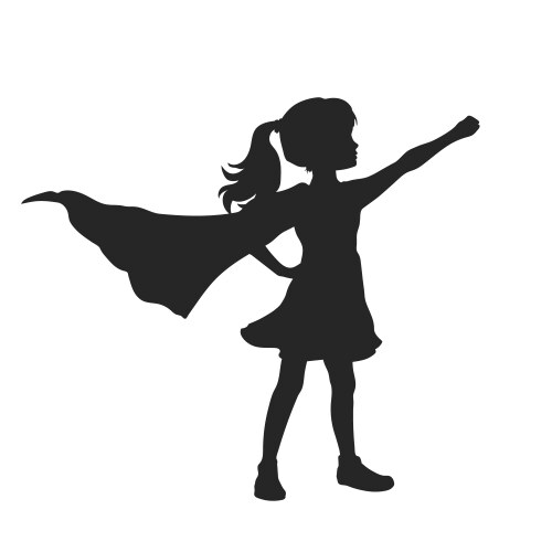 Superhero girl silhouette isolated drawing of kid Vector Image