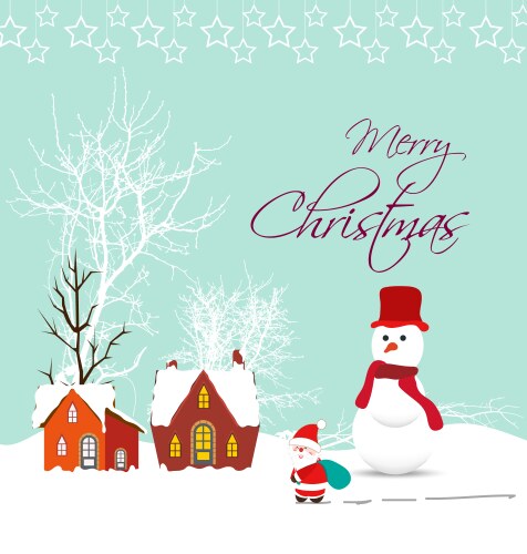 Christmas Card with Santa and Snowman Vector Image
