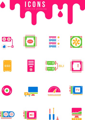 set simple icons computer upgrading vector image