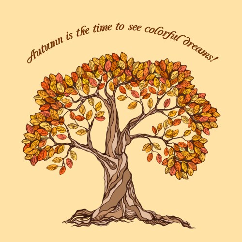 Fall Tree Posters Windy with an autumn yellow tree Royalty Free Vector Image
