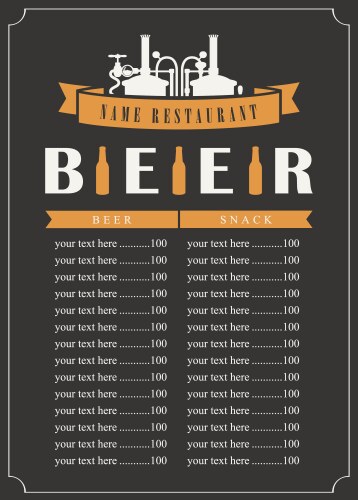 Menu for beer Royalty Free Vector Image - VectorStock