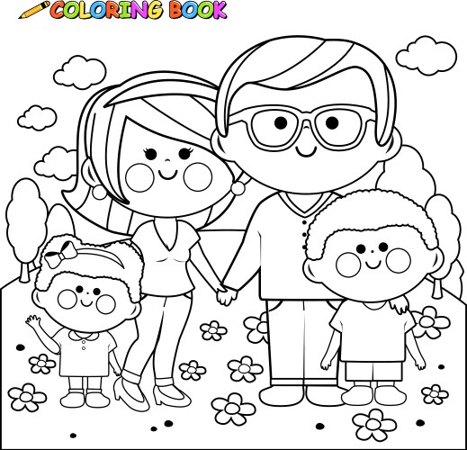 Cheerful Family Coloring Page Vector Image