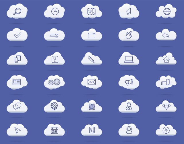 Cloud computing linear icons set download upload vektorbild
