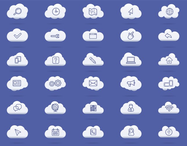 cloud computing linear icons set download upload vector image