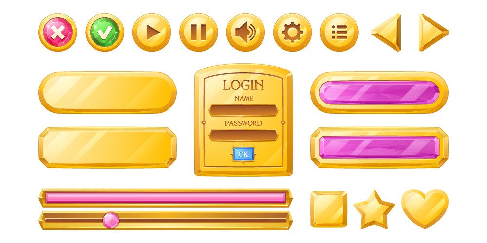 golden buttons for ui game gui elements vector image