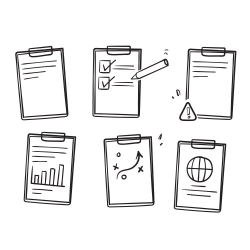 hand drawn doodle simple set of clipboard related vector image