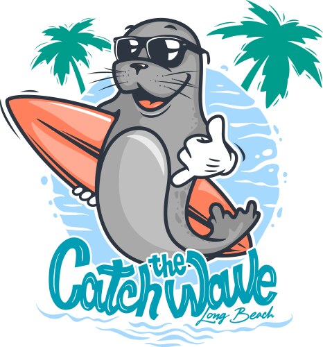 Cheerful Seal with Surfboard & Sunglasses vector image