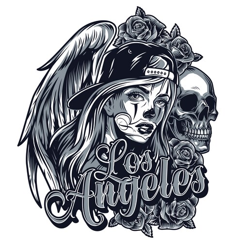 Chicano Angel Rose Tattoo Vector Image