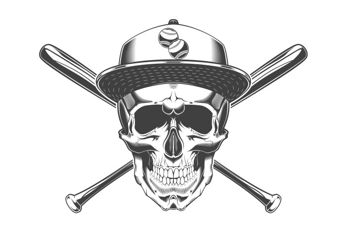 Vintage Monochrome Skull with Crossed Bats Vector Image