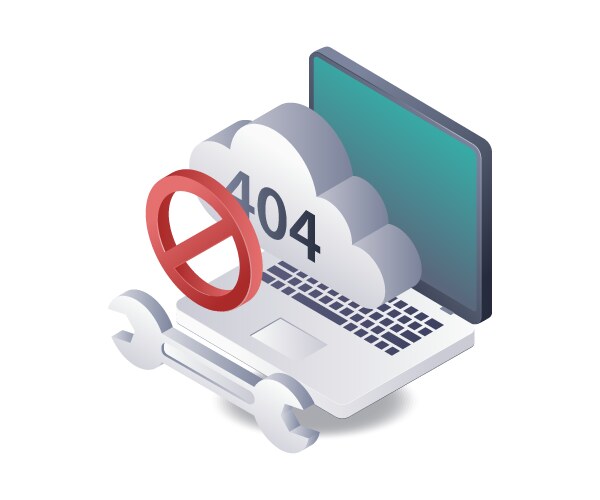 Warning error code 404 in cloud server data system vector image