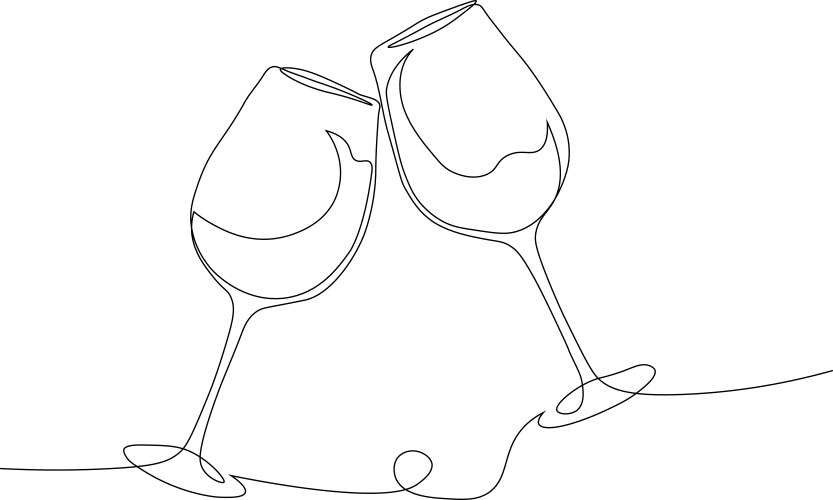 Continuous one line drawing of two glasses red Vector Image