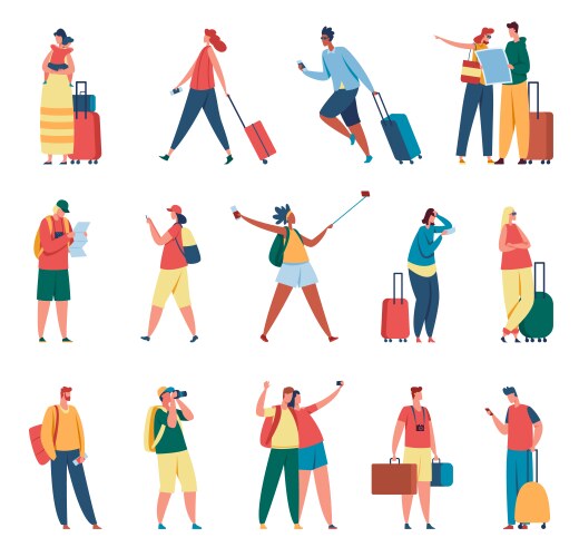 People traveling man and woman with backpacks vector image