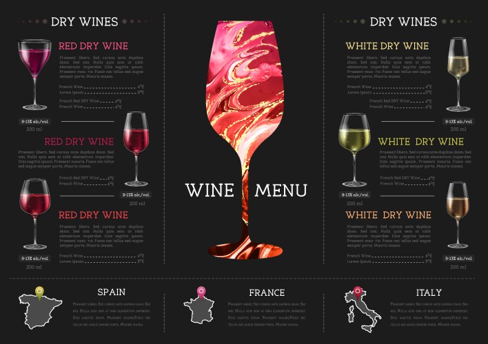 Wine menu design with alcohol ink texture vector image