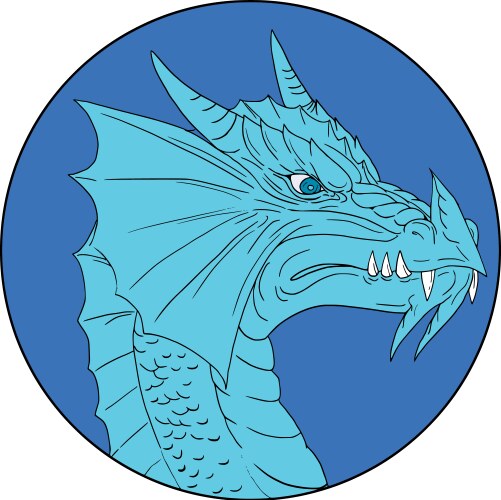 blue dragon head angry circle drawing vector image