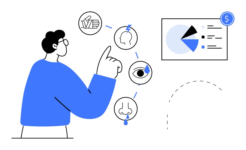Man exploring sensory input with visual cues vector image