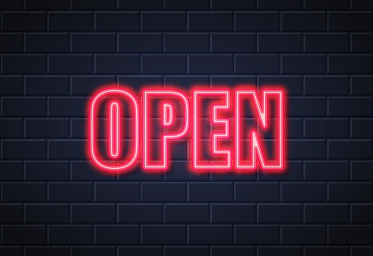 neon open sign brick wall vector image