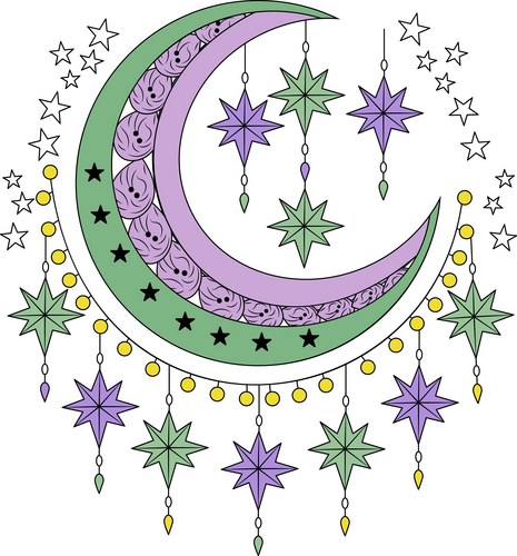 Vintage Crescent Moon Floral Sketch Vector Image