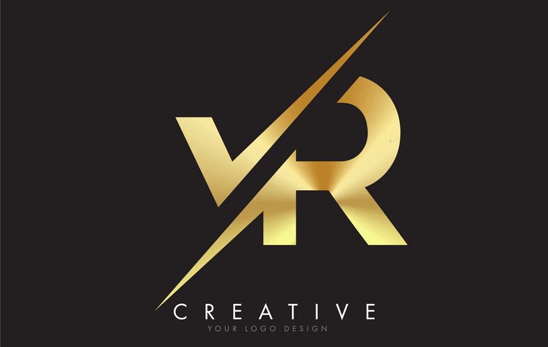 Vr v r golden letter logo design with a creative Vector Image