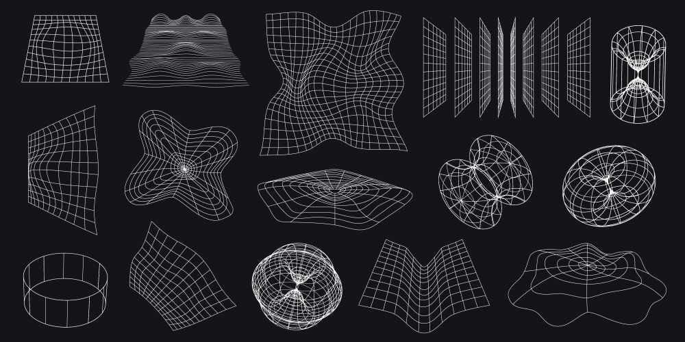 cyber neo futuristic grids 3d mesh objects vector image