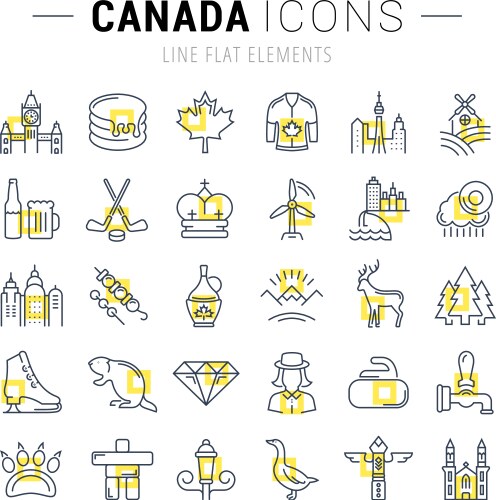 set flat line icons canada vector image