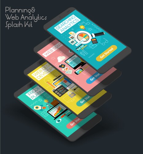 Flat design responsive ui mobile app with 3d vector image