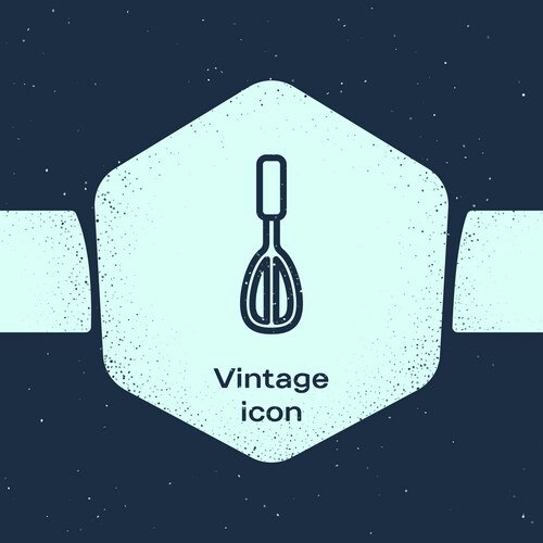Grunge line kitchen whisk icon isolated on blue Vector Image