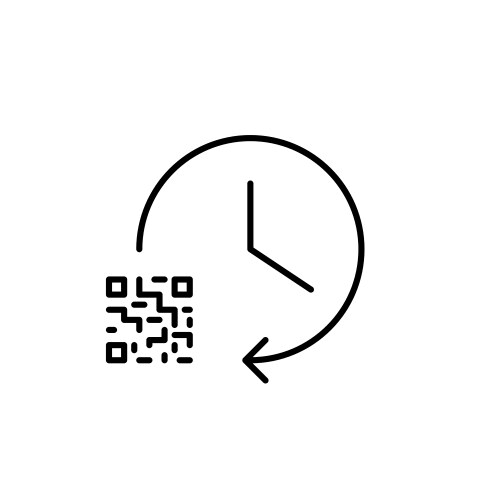 Clock with refresh arrow and qr-code symbol pixel vector image